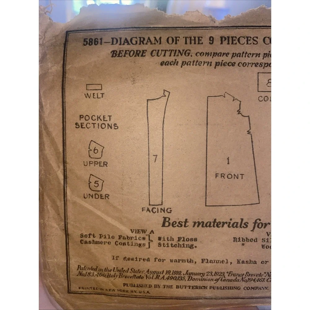 Vintage 1930s Butterick Design Sewing Pattern 5861 Juniors Girls Coat Antique